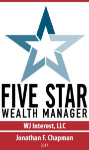 An award for five star wealth manager that WJ Interests won in 2017.